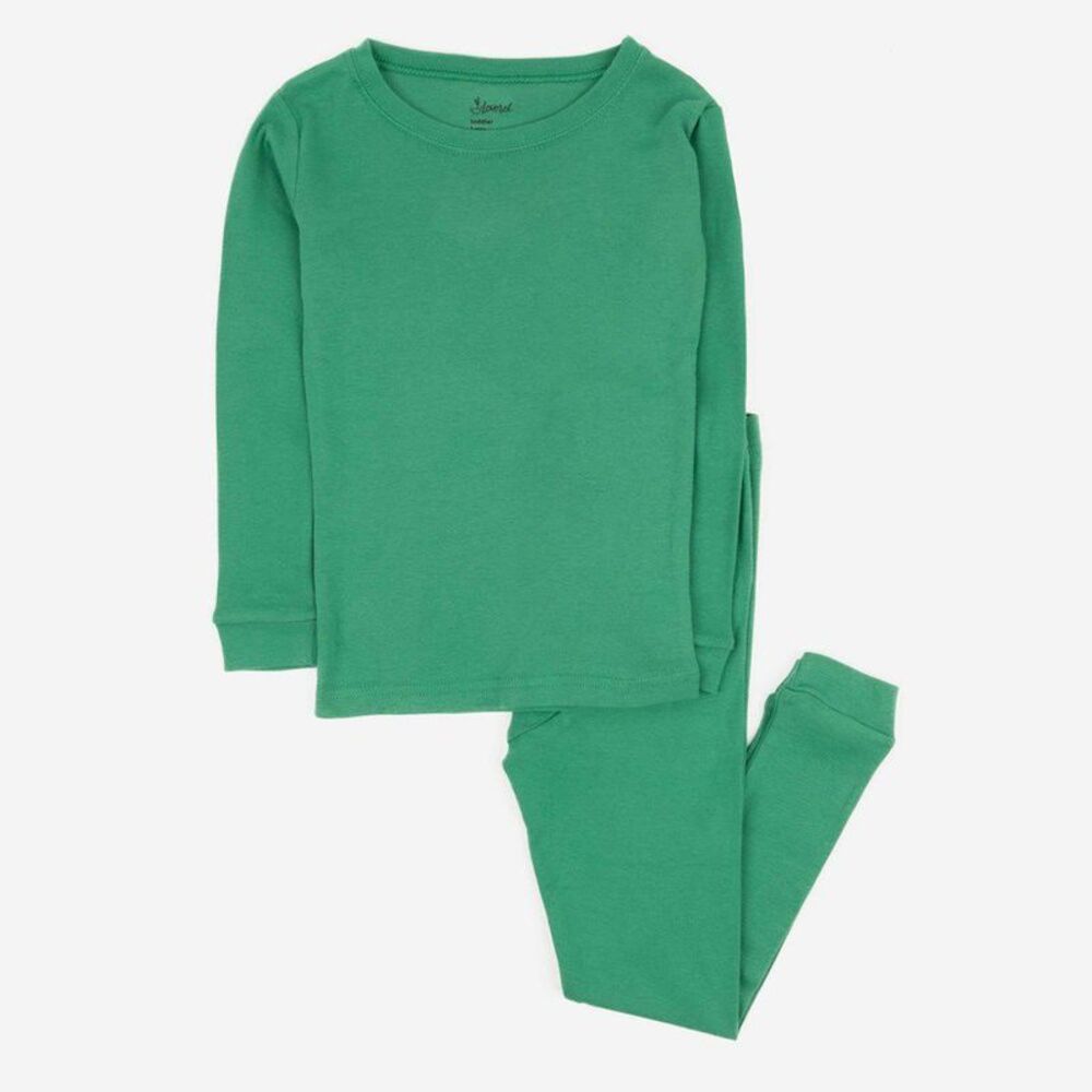 Leveret Kids Two Piece Cotton Pajamas Solid Green 14